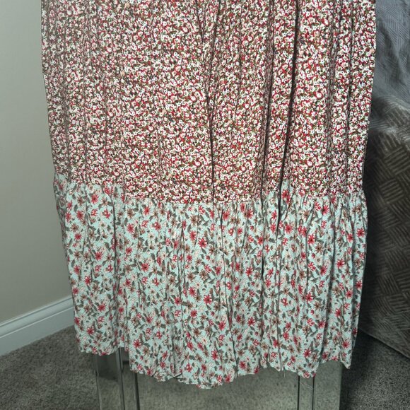 Natural Life Boho Floral Maxi Skirt Size XL Tiered Flowy Elastic Gold Red Beach - Picture 10 of 15